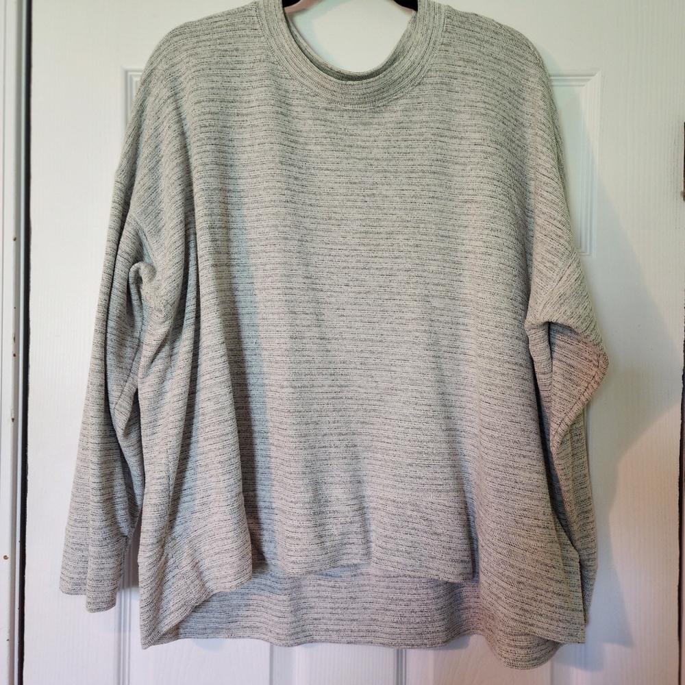 aerie Heathered Grey Drop Shoulder Striped Crew Neck Sweatshirt